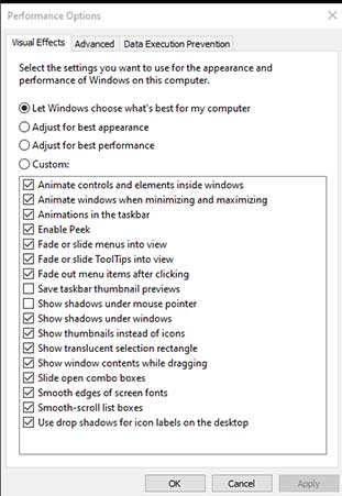 Configure visual effect settings in Control Panel